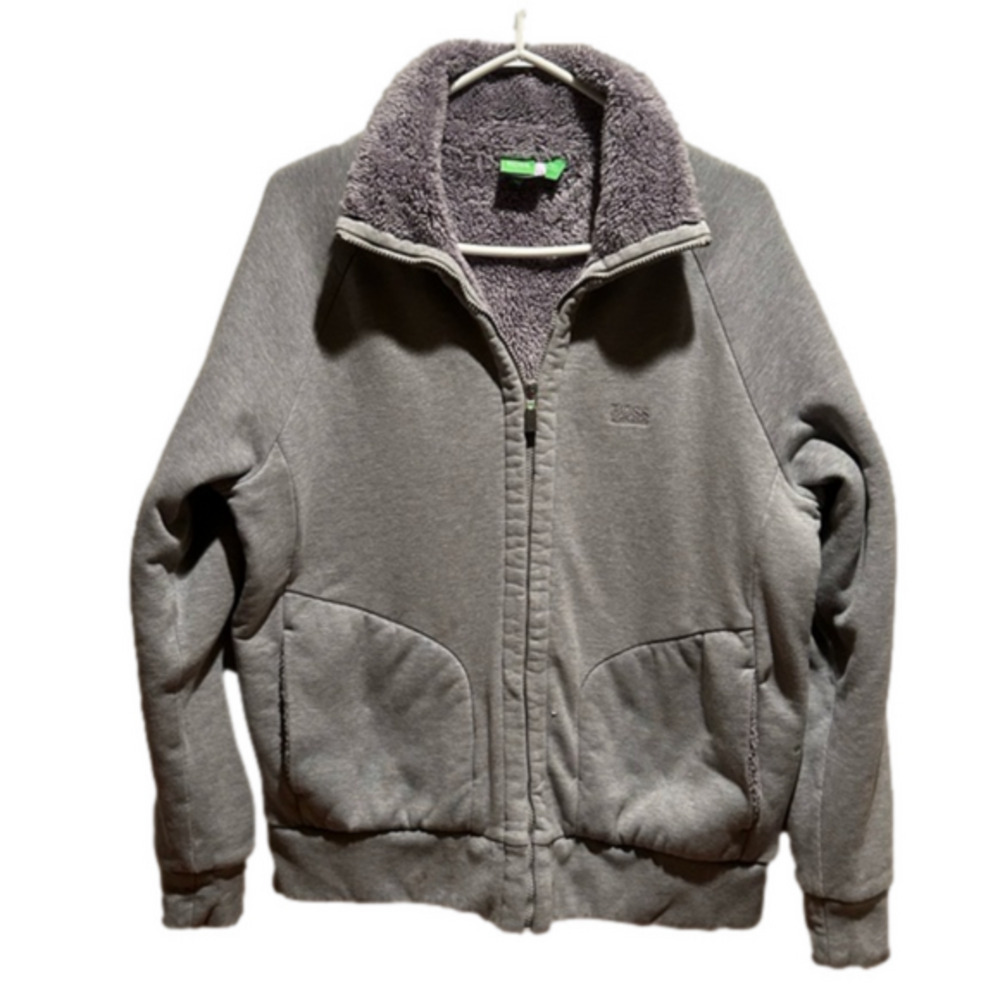 HUGO BOSS 100% Cotton Zippered Grey Men’s Jacket with Faux Fur Lining Me…